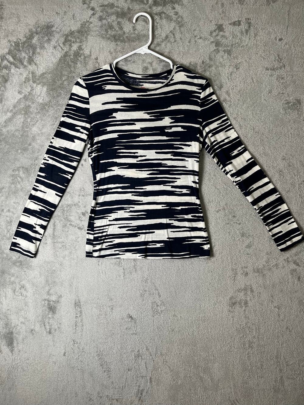 Tory Burch Abstract Print Long Sleeve Tee Minimalist Modern Art Top Small